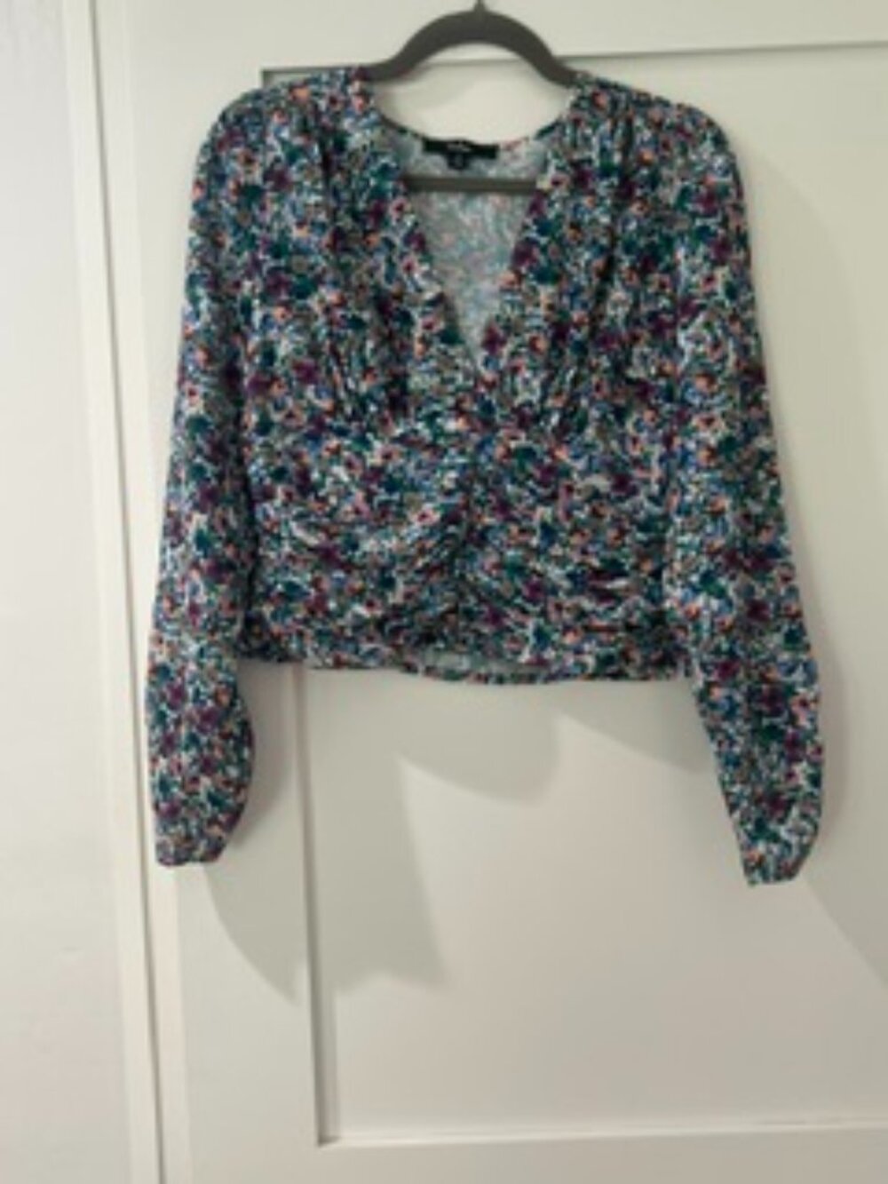 Lulus Multicolor Floral Faux Wrap Long Sleeve Crop Top Size M